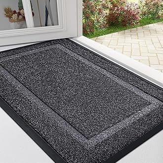 OLANLY Front Door Mat Indoor Outdoor Entrance, Waterproof All-Season, All-Weather Doormat, Sturdy Natural Rubber, Fade Resistant, Low Profile, Easy Clean Patio Porch Entryway Mat 29.5x17, Mix Black