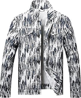Mens Denim Jacket Ripped Slim Jean Jacket Coat for Men