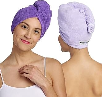 Turbie Twist2-Pack Microfiber Hair Towel Turban for Straight, Wavy & Curly Hair - Quick Dry, Purple