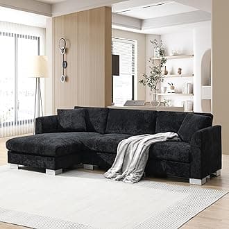 WILLIAMSPACE 96" Cloud Sectional Sofa Couch for Living Room, Modern Upholstered L-Shape Sofa 3 Seater Couch with Oversized Chaise, Contemporary Corner Sofa for Apartment, Chenille (Left-Facing,Black)