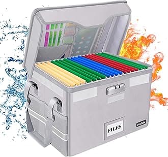 DocSafe Fireproof Document Box with Lock,File Storage Organizer with Zipper Pockets,Collapsible Portable File Box Home Office Safe Filing Cabinet with Handle for Hanging Letter/Legal Folder,Silver