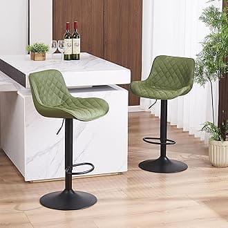 YOUTASTE Olive Green Bar Stools Set of 2, Mid-Century Modern Counter Height Bar Stool for Kitchen Island, Faux Leather Upholstered, Swivel, Adjustable, Chairs with Black Metal Base for Home Bistro