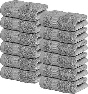 Infinitee Xclusives [12 Pack] Premium Grey Wash Cloths and Face Towels, 33cm x 33cm 100% Cotton, Soft and Absorbent Washcloths Set - Perfect for Bathroom, Gym, and Spa