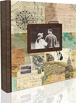 Holoary Photo Album 4x6 500 Photos 5 Pictures Per Page, with Photo Frame Window, 500 Pockets 4”x6”, Printed Book Cover Travel Design World Map Adventure Vacation Travel Photo Album