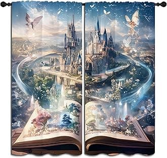 LHROOMJK Art Castle Blackout Curtains for Boys Girl Bedroom Decor,Anime World Mysterious Magic Book Thermal Insulated Rod Pocket Drapes Darkening Window Curtain for Living Room Home 84x63 inch