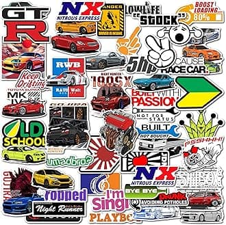 - WallDesign Race-Ready 50 Collection of Authentic JDM Peel and Stick Sticker Set Mobile Laptop Accessories Gifting Durable Laminated Printed Vinyl for True Japanese Speed Culture Car Fans 51 mm