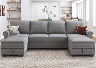 Convertible Sectional Sofa with Storage Seat 6 Seat Sofa with Reversible Chaise U Shaped Sectional Couch for Living Room,Light Grey