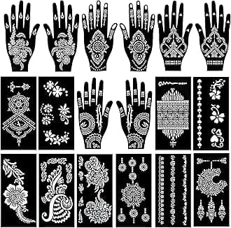 18 Sheets Henna Tattoo Stencils Kits, 10-Sheet Henna Stencils for Hand Forearm Glitter Airbrush DIY And 8-Sheet Temporary Tattoo Templates Henna Stencils for Hands Reusable