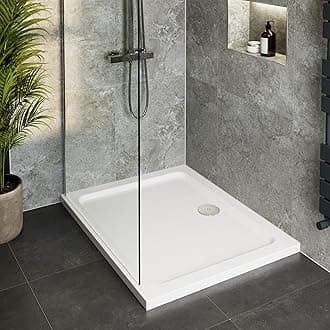 800 x 700 x 40mm White Bathroom Shower Tray for Enclosures Cubicles & Wet Room with Waste, Rectangular