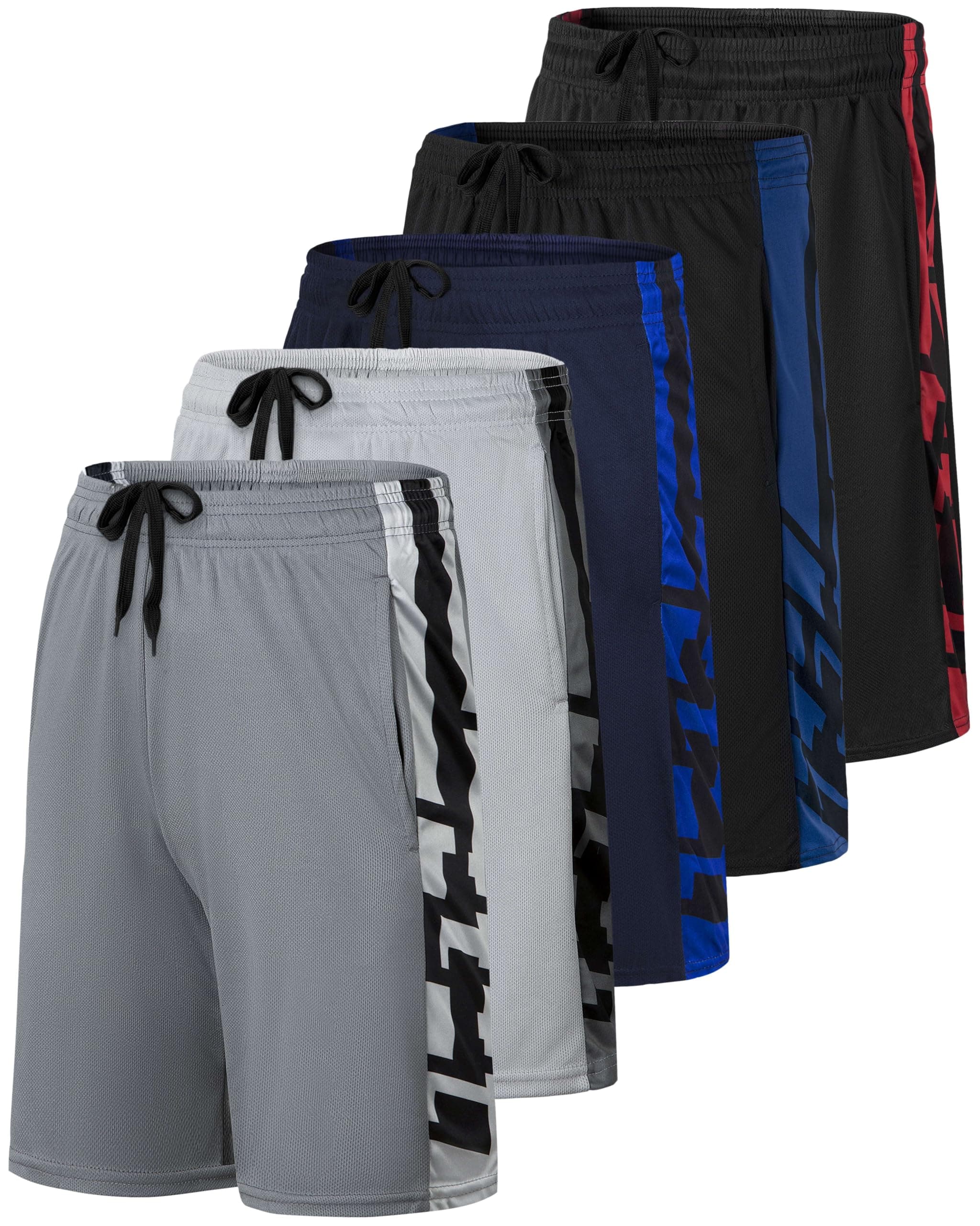 Real Essentials 5 Pack: Men’s 9" Mesh Shorts – Athletic Gym, Workout, Basketball, Running, Casual Lounge Activewear Pockets