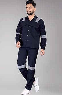 Men's Reguler Fit Cotton Industrial Work wear Coveralls Shirt and Pant with Two Inch Reflective Tape