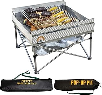 Campfire Defender Protect Preserve Pop-Up Fire Pit - Portable Outdoor Fire Pit/BBQ Grill - Cook with Charcoal, Wood, Or Pellets - Over 350sq Inches of Cooking Space (Tri-Fold)