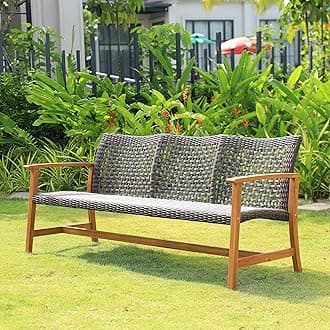 Idzo Trinite 1000lbs Capacity Acacia Outdoor Sofa, FSC Certified 3 Seater Patio Couch with Upgraded 2000Hours UV Resistant Wicker, Teak Finish Furniture Set