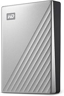 1TB My Passport Ultra, Silver, Portable External Hard Drive, backup software with defense against ransomware, and password protection, USB-C and USB 3.1 - WDBC3C0010BSL-WESN