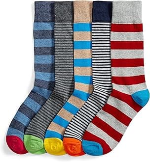 Amazon Essentials Men's Comfortable Patterned Dress Crew Socks, 5 Pairs