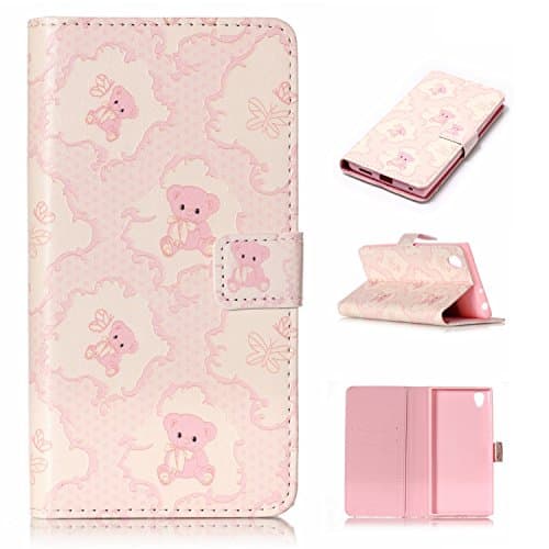 WindTeco Sony Xperia L1 Case, Pretty Cute Pattern Bookstyle Premium PU Leather Case Wallet Flip Cover Magnetic Closure with Card Slots & Stand Function Protective Case for Sony Xperia L1 - Cute Bear