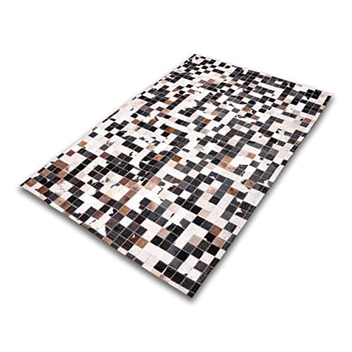 Five Grain Cowhide Patchwork Rug W120 x L180 cm Chessboard Black Cream Box Stitched