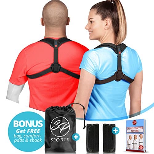 SP Back Posture Corrector for Women Men - Effective and Comfortable Posture Brace - Back Brace - Adjustable Upper Back Straightener - for Improving Posture, back pain & Injury Rehab + eBook