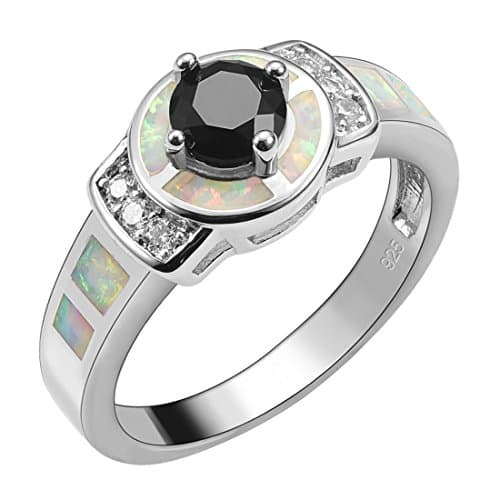Weinuo Black Onyx White Fire Opal Silver Gold Filled Ring Size M