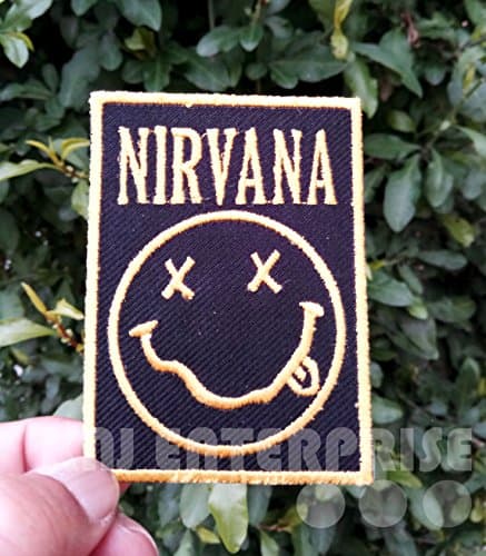 Nirvana Patch | Rock Band Music Smiley | High Quality | Iron on Sew on Embroidered Patch | Iron badges for Clothes | Size: 9cm x 6cm