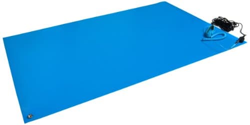 ESDProduct Vinyl General Purpose Mat Kit with Wrist Strap and 15' Ground Cord, 3/32" Thick, 3' Length, 2' Width, Blue