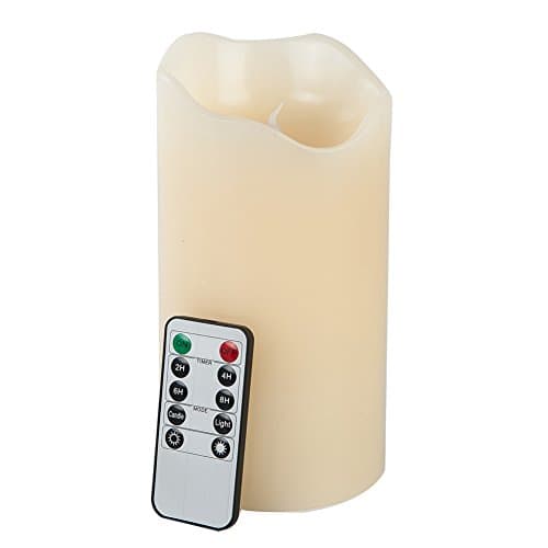 Ivory 8" scent pillar led wax candle light, single large led light of glowing fake flame with remote and auto circle timer, battery operated, vanilla scent