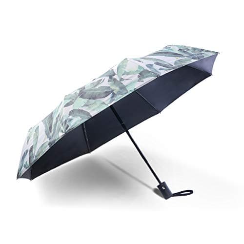 ELEPANDA Automatic Sun Umbrella Anti UV 3 Fold with Silver & Steel Frame Sunscreen Skin Protect All Weather Durable (Leaf Print)