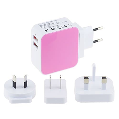 WONPLUG Rapid Double Speed Universal USB Charger - Dual / 2 Port for Cable Hub Power Charging Devices & Accessories On UK /US/AU/EU Plug Mains Adapter - Portable & Travel Friendly - PINK