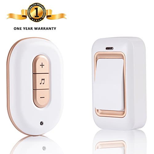 Wireless Doorbell,Self-Powered Door Kit,Plug-In Receiver&Push Button Transmitter with 48 Chimes 6 Volume Levels, LED Indicator,IP68 Waterproof,Operating at 1000 Feet/300M Range, Battery-Free(Gold)