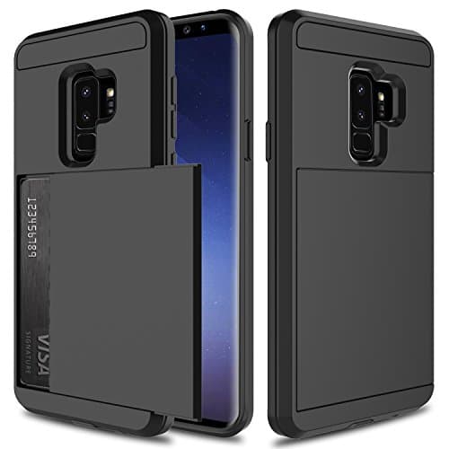 USHAWN Galaxy S9 Plus Case, Sliding Card Holder Dual Layer Hybrid TPU Bumper Protection Defender Shockproof Anti-Scratch Rugged Wallet Case Cover for Samsung Galaxy S9 Plus / S9+ (Black)