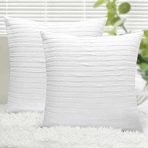 Yeadous Pure White Throw Pillow Covers Case, 2 Pack Line Striped 100% Cotton Cushion Cover, Soft Decorative Pillow Shams Covers for Sofa Couch Bed Home Decor(20x20 Inches, Pure White)