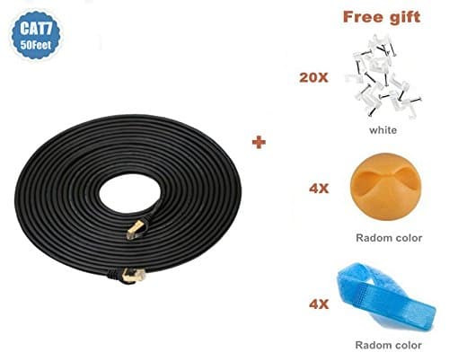 Biaze - Premium CAT7 Ethernet Patch Network Cable Double Shielded RJ45, 10 Gigabit 600MHz for Switch / Router / Modem / Patch Panel - Gold Plated & Shielded RJ45 Connectors, 50 Feet Black