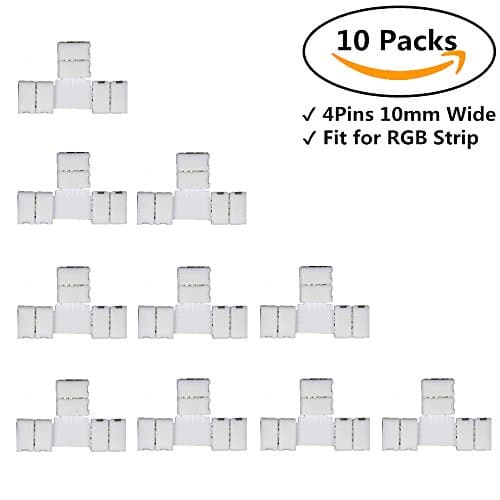 LED Strip Connector 10pcs/Pack T Shape Solderless Snap Down 4 Conductor for 10mm Wide SMD5050 RGB LED Flexible Strip Lights
