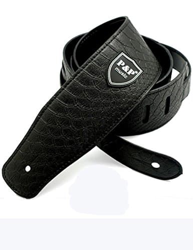 Adjustable Guitar strap - Snakeskin Texture Leather Strap for Electric Acoustic Guitar Bass (Black)