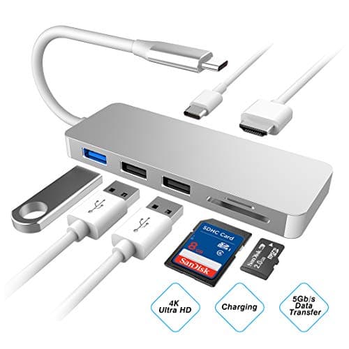 USB C Hub 7 in 1 with HDMI 4K Adapter, Type C Hub with 3 USB Ports SD/TF Card Reader, Power Delivery Port for USB C Devices