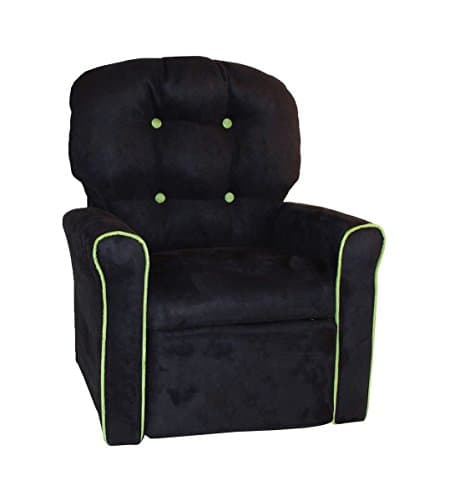 Dozydotes Personalized 4 Button Black/Kiwi Micro Suede Child Rocker Recliner Chair with Kiwi Accents