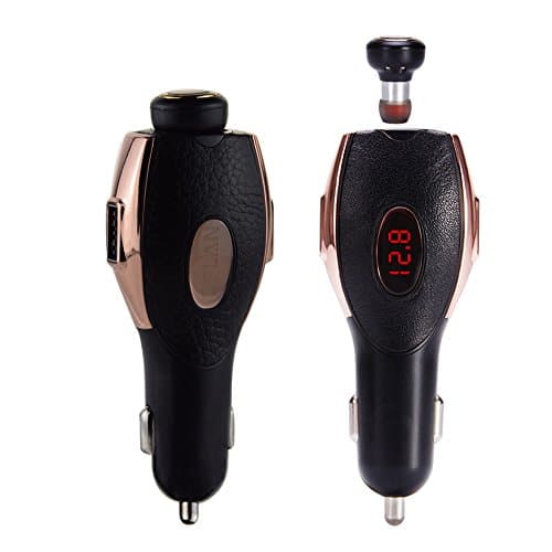 GPLAN Car Charger Adapter 2.1A with Wireless Bluetooth Earphone and Reversible 2 USB Ports Quick Charge for iPhone Samsung Huawei Android Devices(Black)