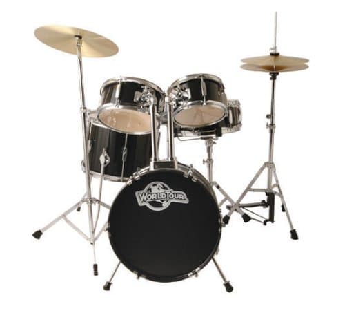 World Tour Jr Complete 5 Piece Drumset with Drum Throne and Drum Sticks - Gloss Black