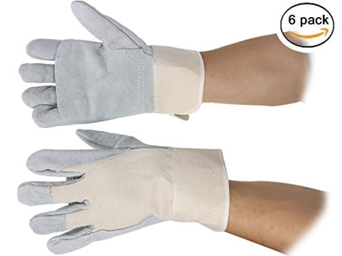 SZAT Quality Work/Labor/Gardening Split Leather Glove with Double Palm Protection, 6 Pairs in 1 Pack (Grey)
