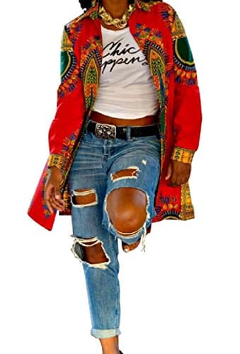 GodeyesWomen Godeyes Womens Elegant African Dashiki Buttoned Windbreakers Jacket As picture S