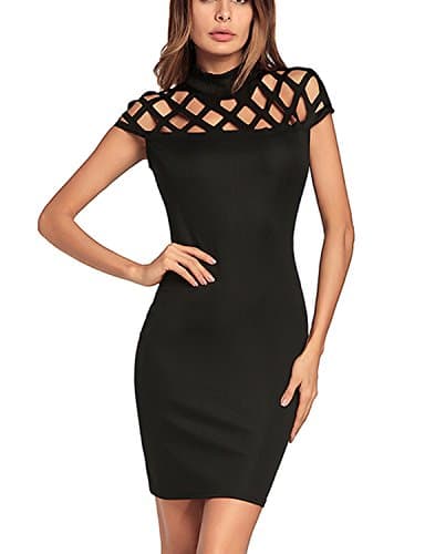 Kamaitachi Womens Stand-up Collar Cap Sleeve Splice Solid Pencil Dress