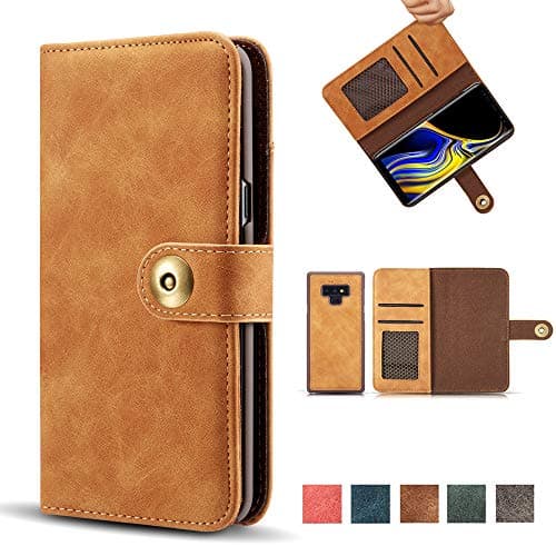 Galaxy Note 9 Case, Wallet Flip Folio Magnetic Detachable PU Leather Case Removable Retro 4 Card Slots Protective Cover with Card Holder for Samsung Galaxy Note 9 - Khaki