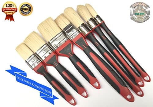 #EUR7 - SET of 7 - WORKSHOP SET - flat round angle - PURE BRISTLE MIX - HEAVY DUTY CHALK PAINT professional SHABBY CHIC precision detail ROUND BRUSHES , chalk paint , paints , soft wax
