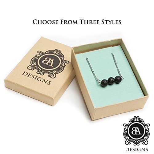 Essential Oil Diffuser & Aromatherapy Necklace | 3 Stone Lava Bead Jewelry | Stainless Steel Chain