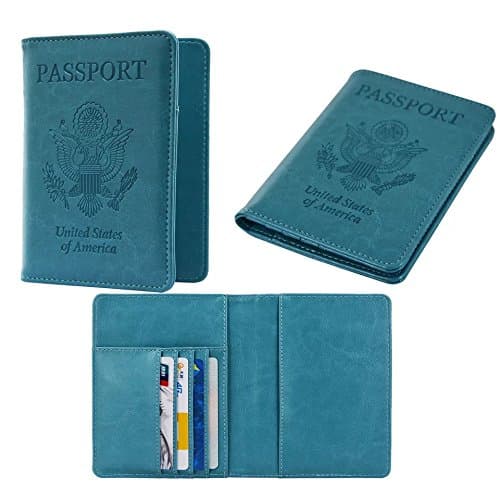 RFID Blocking Leather Passport Holder Wallet Case Cover PU For Men and Women (Eagle - Blue)