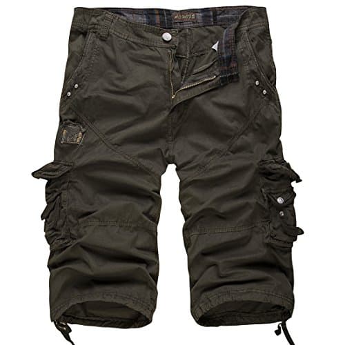 Men's Relaxed Fit Solid Long Cargo Shorts Capri Pants (no belt) (36, Army Green)