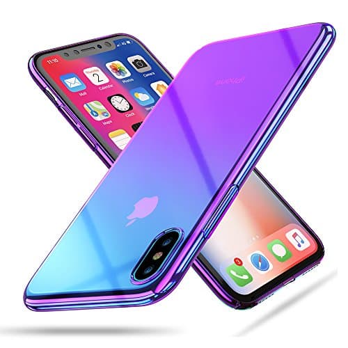 RAXFLY Compatible iPhone Xs X 5.8" Phone Case Stylish Gradual Colorful Ultra Thin Electroplating Purple Light Mirror Transparent Clear Hard Back Cover