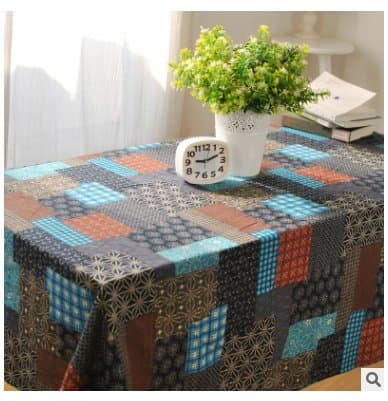 Shabby Chic Baroque Table Cloth Cotton Linen Print Rectangular Oblong Table Cover For Dinner Parties Picnic Kitchen Home Decor 1 Piece 55" x 87" Blue