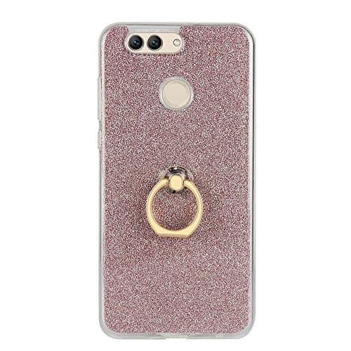 Huawei Nova 2 Plus Case, HENGHUA Soft TPU Ring Holder Kickstand Stand Function Glitter Light Thin Fashion Anti-slip Shockproof Smartphone Case for Huawei Nova 2 Plus 5.5" (Pink)