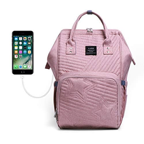 Land Baby Diaper Bag Backpack - Multi-Function Waterproof Maternity Travel Nappy Bags for Baby Care - Large Capacity, Durable and Stylish (Pink - With USB Charging Port)